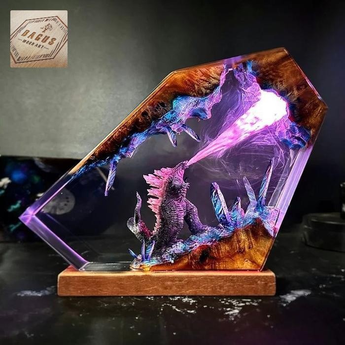 lampu tidur diorama resin Godzilla