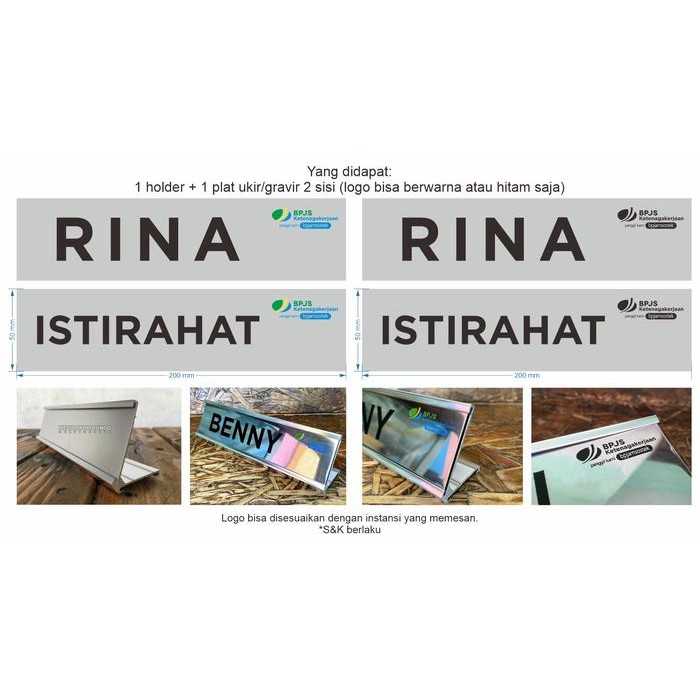 

OJ Nama Meja/Name Desk Stainless 1 Plat 2 Sisi Berholder Aluminium 20x5cm