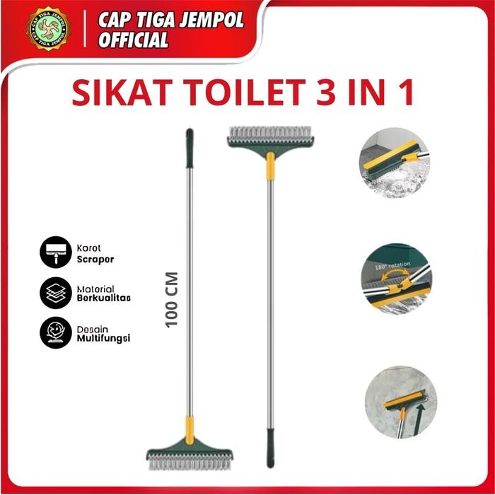ASLI Sikat Sapu 3 IN 1 Pembersih Lantai Kamar M Wc Dinding Gagang Panjang Portable Sapu Lancip