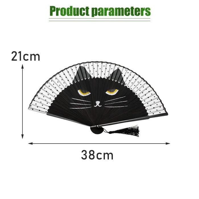 Pilihan- Kipas Tangan Lipat Gaya Cina Aesthetic Motif Kucing Kain Kipas Kayu Lipat