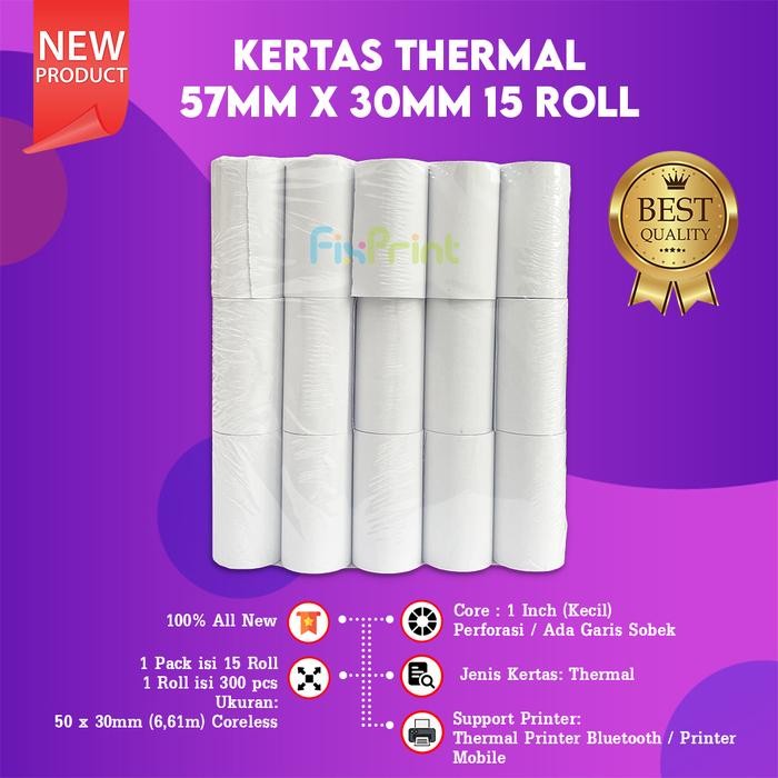

Pilihan- Paket 15 Roll Kertas Struk Kasir 57Mm X 30Mm 57 Mm X 30Mm Coreless