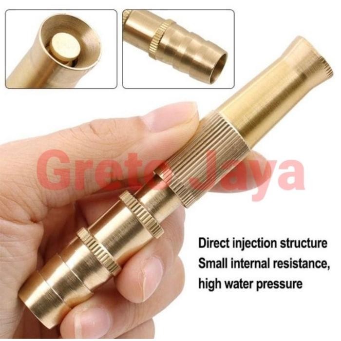 RJ Noozle Kuningan Alat Semprot Panjang Semprotan Air Ujung Lurus Selang Kuning Cuci Mobil Motor