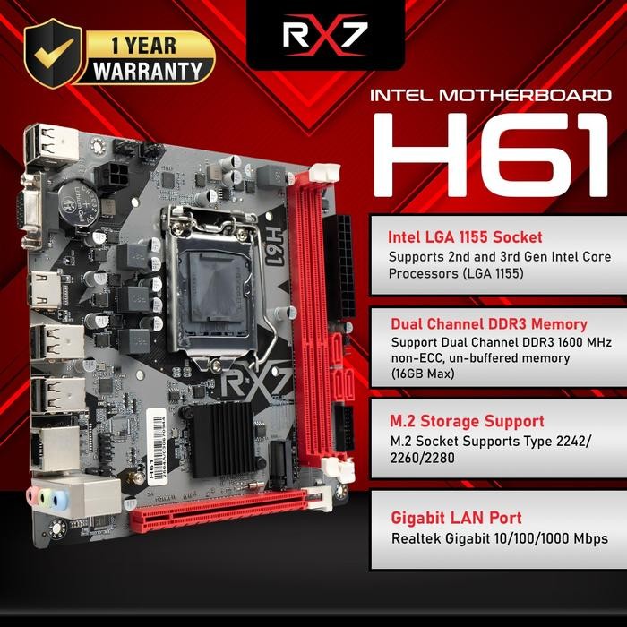 Asrock Computer - Rx7 H61 Lga 1155 Ddr3 H61 Mainboard Support Nvme