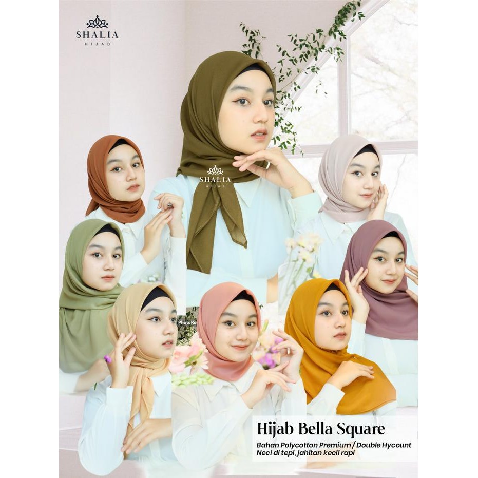 Pilihan- Shalia Hijab Bella Square Polos Premium Polycotton Double Hycount Kerudung Jilbab