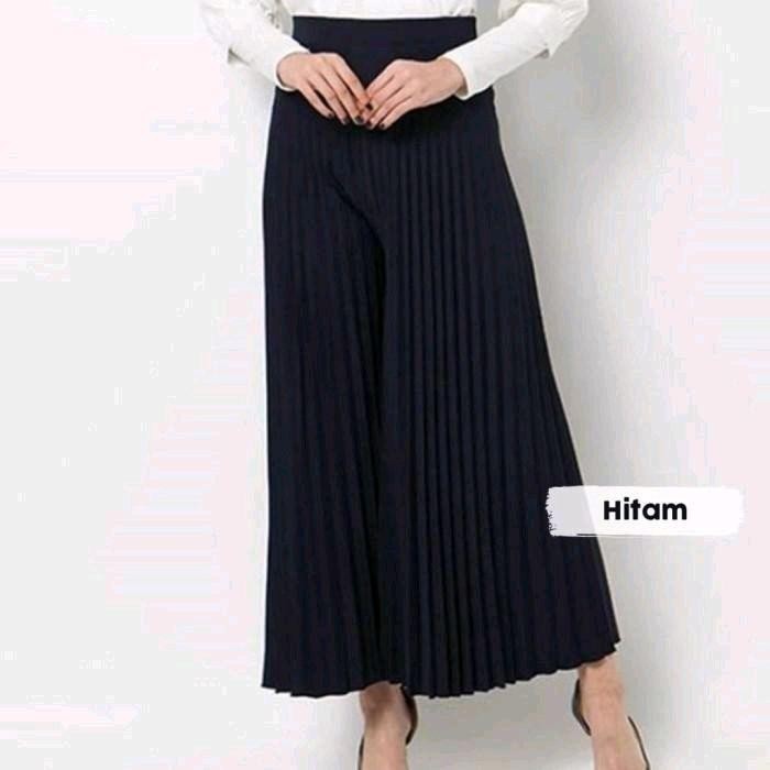 Rok Kulot Plisket Rok Kerja Celana Rempel Panjang Hitam Karet Melar Navy Grey Putih Bawahan Wanita