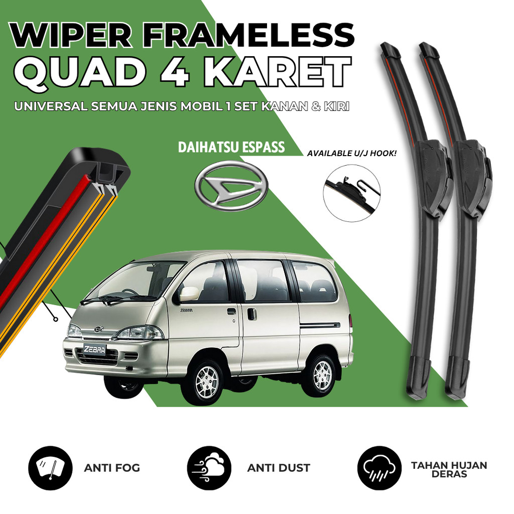 Wiper 4 Karet Mobil Daihatsu Espass Kaca Depan Satu Set Kiri Kanan