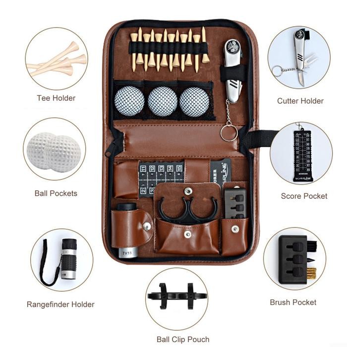 Leather Golf Accessories Pouch Bag Qz8663 Golf Multifunction Bag Golf Tool Kits Accessories Storage