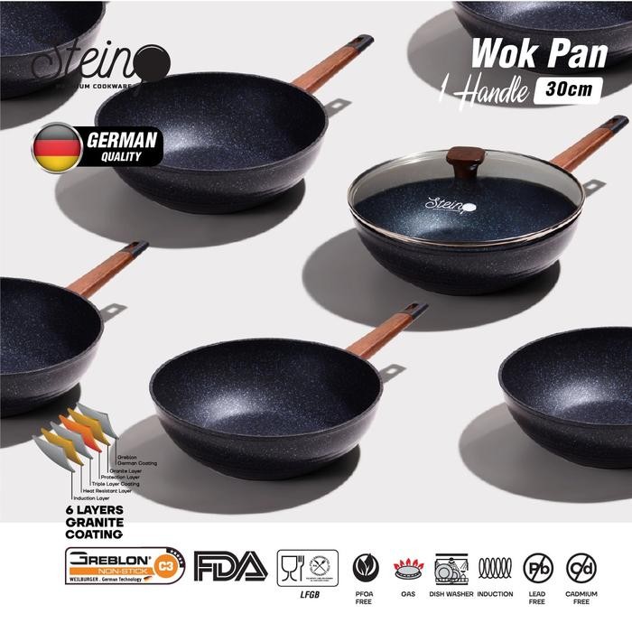 Steincookware Stein Wok 30 cm 1 Handle Onyx Kuali 30cm Granit Anti Lengket