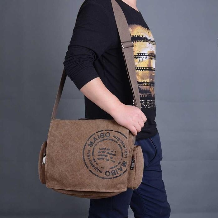 Bagus Tas Selempang Slempang Kain Kanvas Pria Messenger Bag Canvas Printing Terlariss 