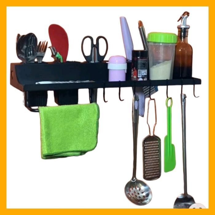Rak Dapur Dinding Tempat Bumbu Gantungan Panci Pisau Serbaguna Stainless
