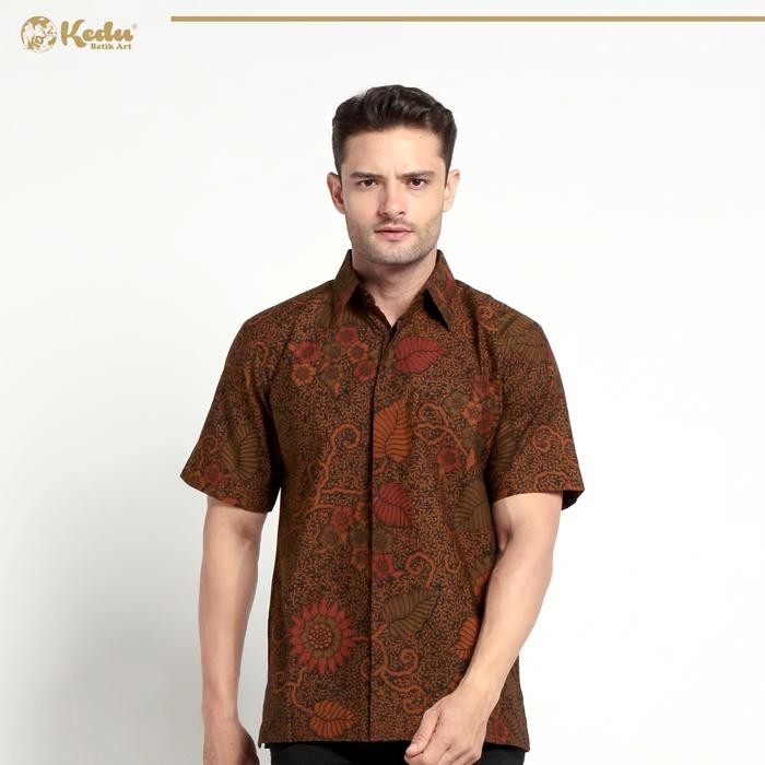 SIAPKIRIM Hem Batik Katun Motif Matahari Hitam Batik Pria Laseman Exclusive Kedu Batik Art READY