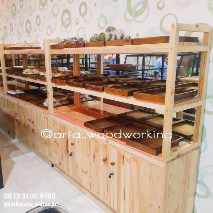 Ready Nota Rak Roti Display Etalase Showcase Kayu Asli Tnp Cermin