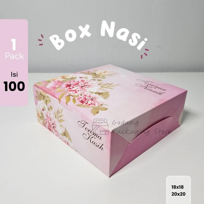 100 pcs / 20x20 /18x18/ Box Nasi Rose / Kotak Nasi/ Dus Nasi / Kotak Hajatan / Ivory