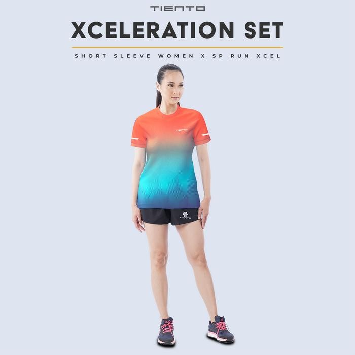 DISKON Tiento Setelan Baju Olahraga Lari Jersey Running Anti UV Xceleration Tiento Celana Pendek