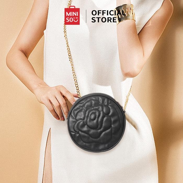 zrv6- Miniso Tas Selempang Rantai Wanita Crossbody Bag Women Bulat Klasik Corak Mawar /