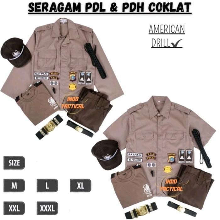 DISKON BAJU SERAGAM PDH PDL SATPAM COKLAT SETELAN PDH PDL COKLAT SECURITY TERBARU LENGKAP MURAH