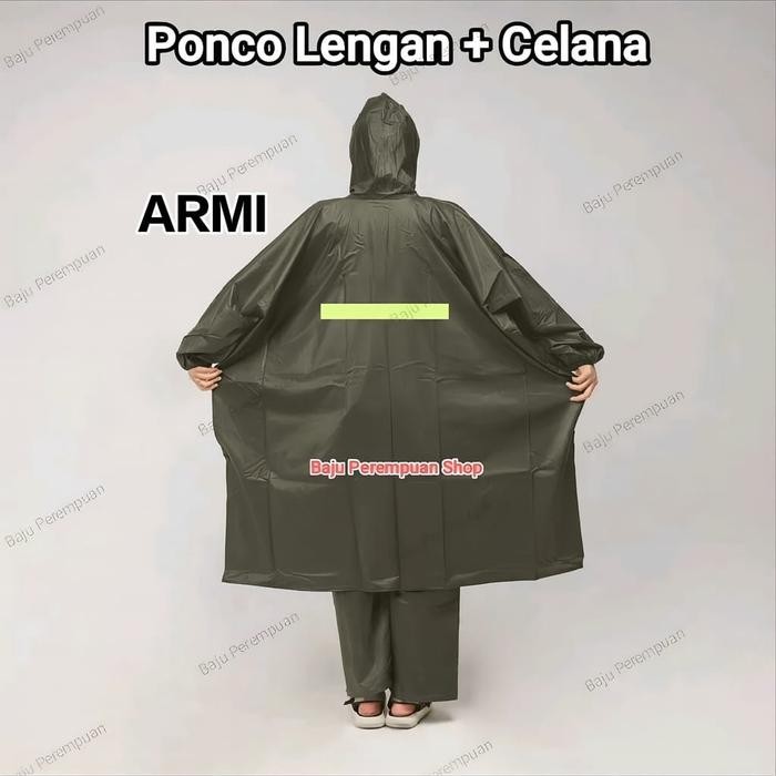 Setelan Jas Hujan Ponco Lengan+Celana Bahan Mirip Axio Tebal/Mantel Mantol Ujan Raincoat Poncho