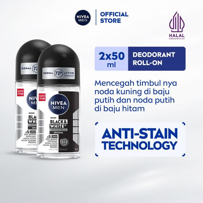 5mr0- Nivea Men Personal Care Deo B&W Original Roll On 50Ml - Twin Pack