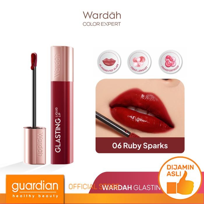 ibe8- Wardah Glasting Liquid Lip - Hi-Pigmented Glass Color - 06 Ruby Sparks