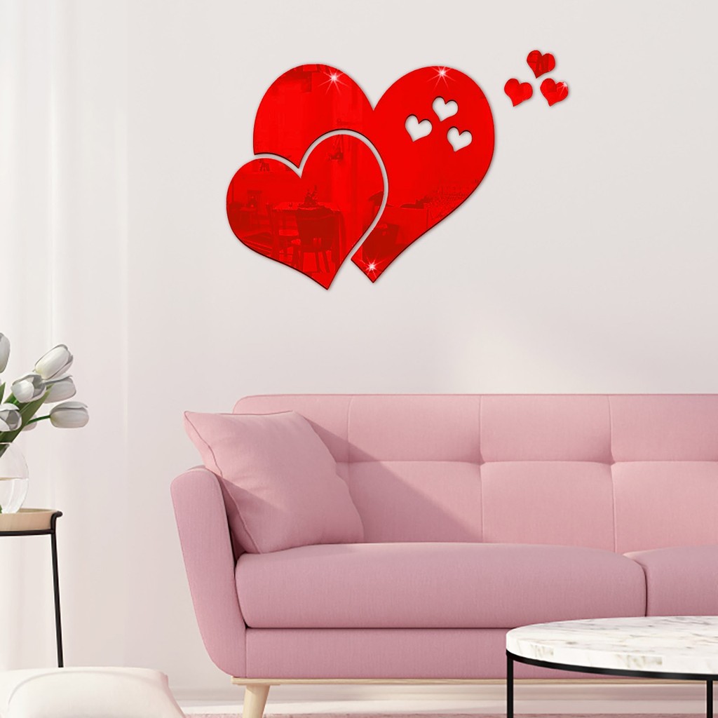 Mirror Wall Sticker, 3D Acrylic Wall Sticker, Love Heart Crystal Mirror Sticker DIY Arts Wall Sticke