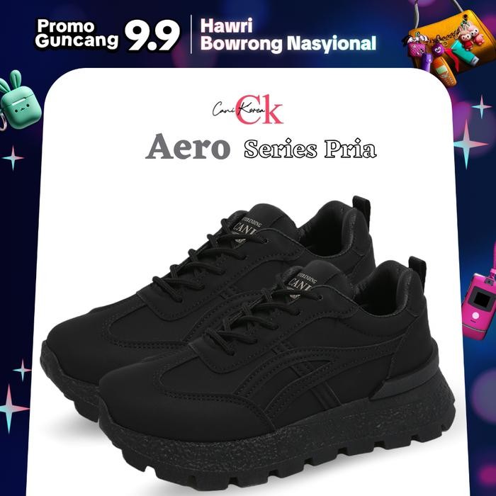 rwci- Canikorea Aero Sepatu Hitam Polos Pria Sepatu Sneakers Casual Trainer Shoes M8138