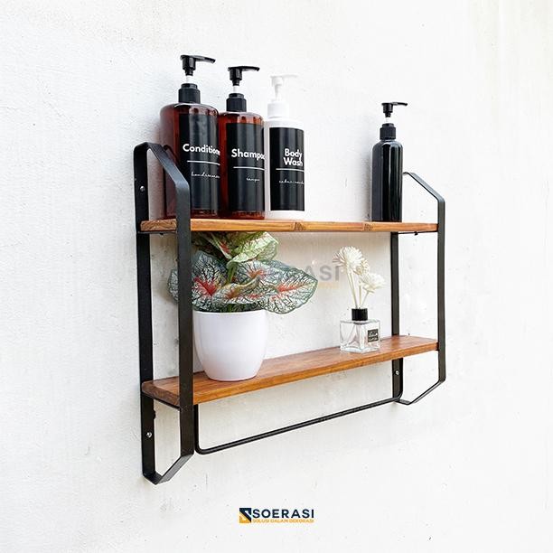 FELI Rak Dinding Gantungan Ambalan Kayu Penyimpanan Kamar Mandi Toilet
