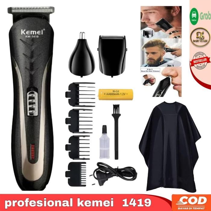 5ybo- Satu Paket Barbershop Pencukur Rambut Kemei Rechargeable Hair Clipper Alat Cukur