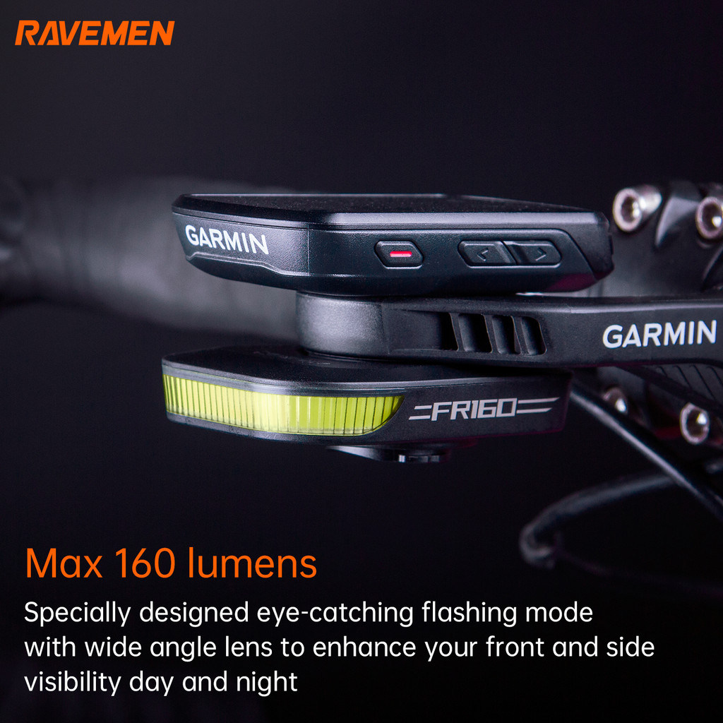RAVEMEN FR160 Bike Headlight Compatible with Garmin XOSS GPS Out-Front Bike Light Rechargeable