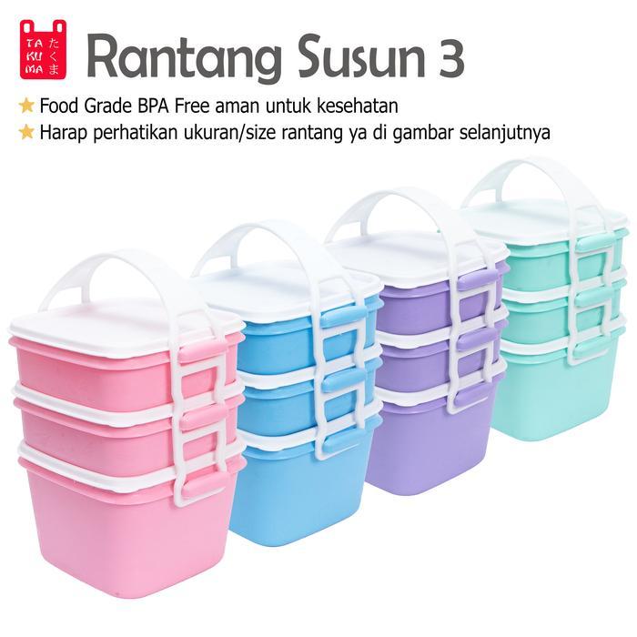 Takuma Rantang Susun 3 Takuma Rtgs3 Plastik Untuk Lauk Warna Ungu Pink Biru Hijau Kitchenware Food