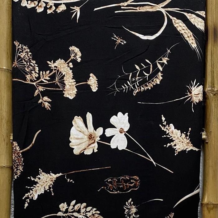 TERLENGKAP kain katun rayon Viscose motif dasar hitam bunga best seller cantik