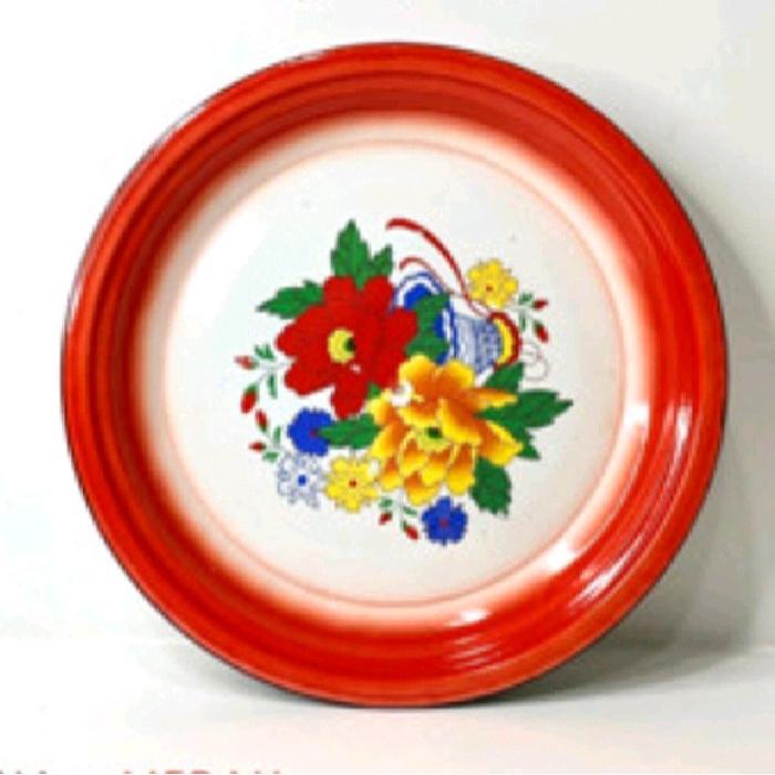 nampan enamel/baki jadul talam seng motif bunga cantik