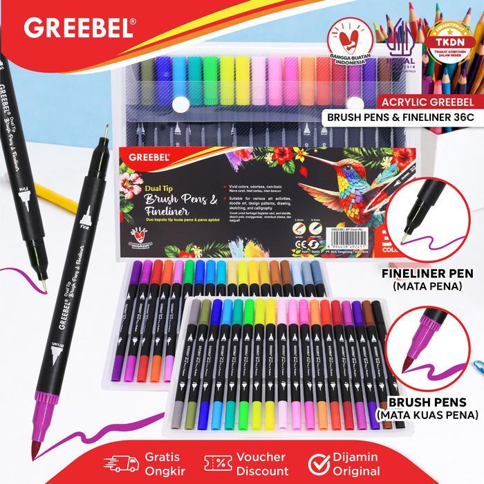 GREEBEL Spidol Warna Set 36 Warna - Spidol Brush Pen Dual 2 Tip Marker Drawing Pen