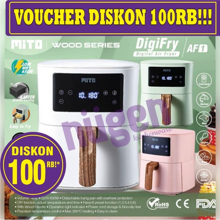 Mitochiba Mito Af1 Air Fryer Digifry Af1 Wood Original Garansi Resmi 1 Tahun