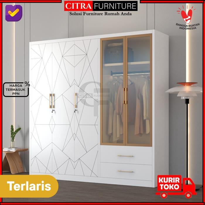 Lemari Pakaian Besi 5 Pintu Minimalis Lemari Baju Metal Wardrobe