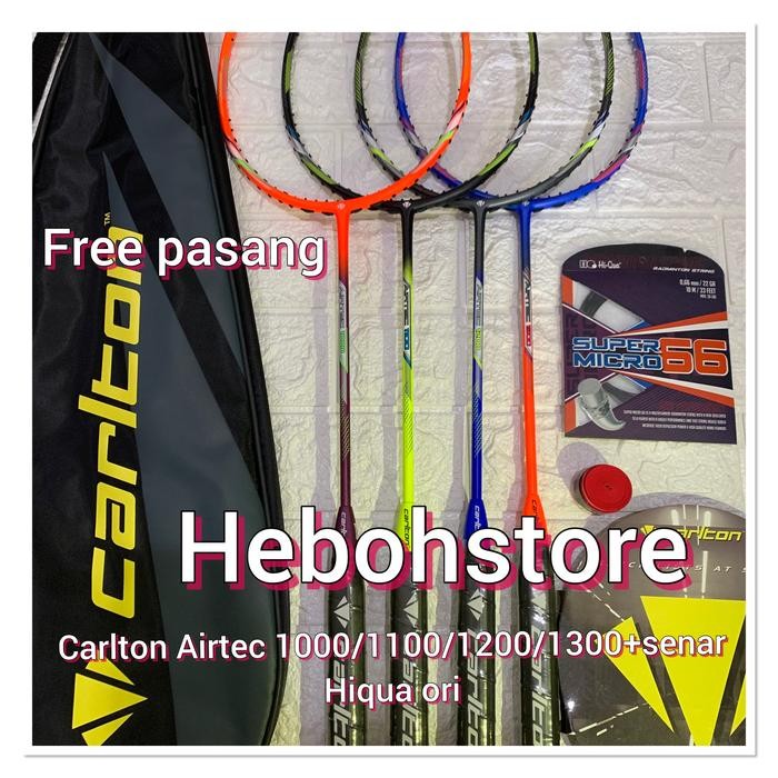 Raket Badminton CARLTON Airtec 1000/1100/1200/1300+tas+Senar HIQUA ORI