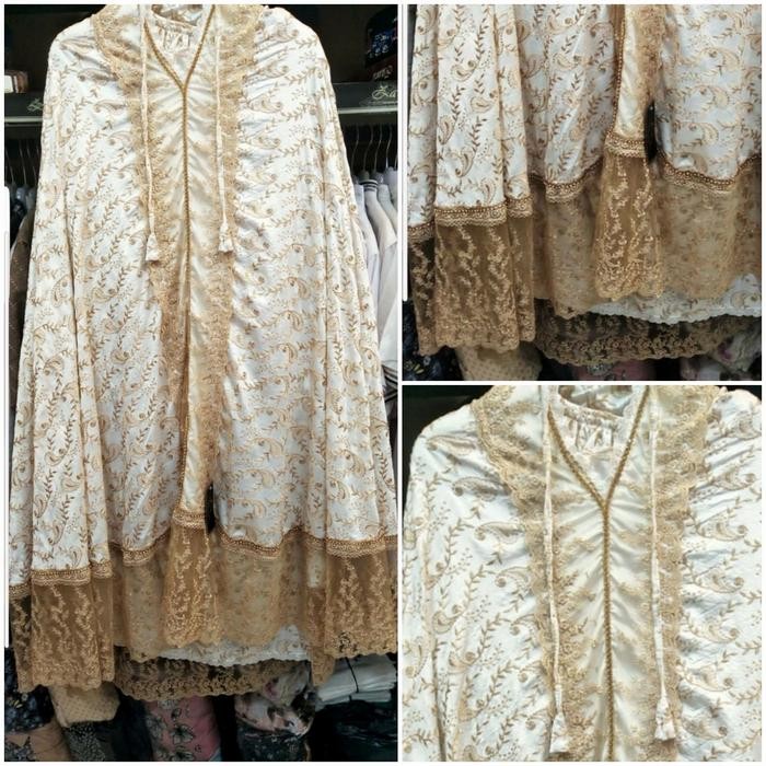 MUKENAH HANTARAN/MAS KAWIN SEMI SUTRA HALUS PRADAH BOLA BENANG EMAS/PUTIH BERSIH PUTUSAN ATAS BAWAH