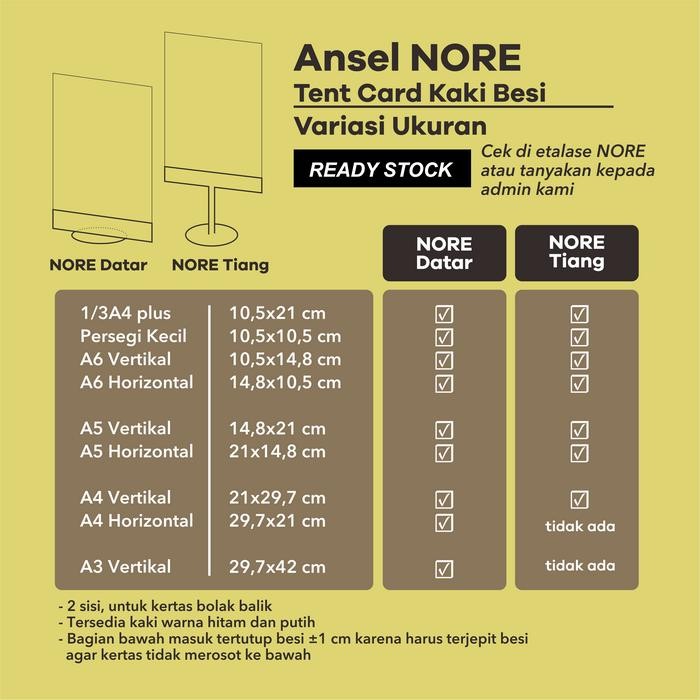 

Ansel Tent Card Acrylic Kaki Besi /Datar A4 Vertikal 21X29,7Cm /Stand