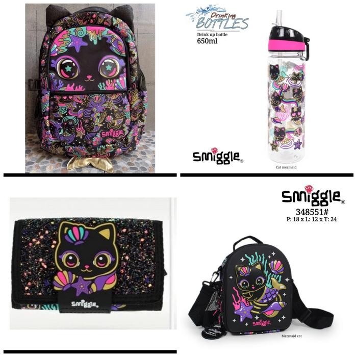 ASLI Smiggle Backpack Attach Hey Black Cat, Botol Minum, Wet, Lunch Bag READY STOCK