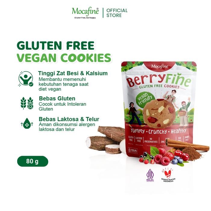 

MOCAFINE Vegan Gluten Free Cookies Berryfine - Egg Free - Dairy Free - Halal - 80 gram