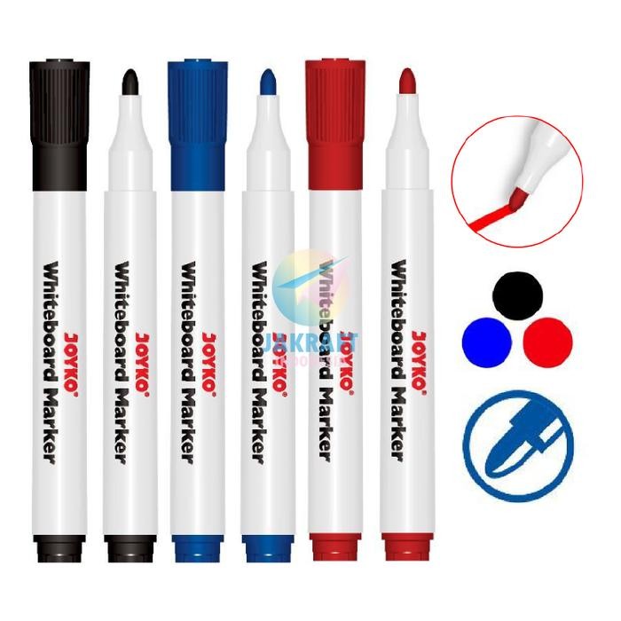 

New (12 Pcs) GROSIR Spidol Papan Tulis Bisa Dihapus JOYKO WM-65 Hitam Black / Biru Blue / Merah Red