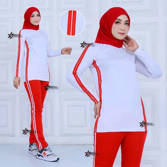 setia One Set Baju Senam Wanita / Setelan Baju Olahraga Senam Wanita Lengan Panjang / Stelan Senam /