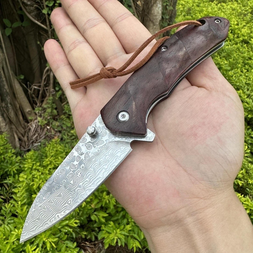 Damascus Steel Knife High Quality Folding Knife with Sheath Portable Outdoor Pocket Knife Sharp