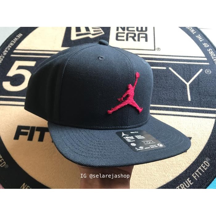 Ready Topi Jordan Pro Jumpman Black/Red Snapback Cap 100% Original Resmi