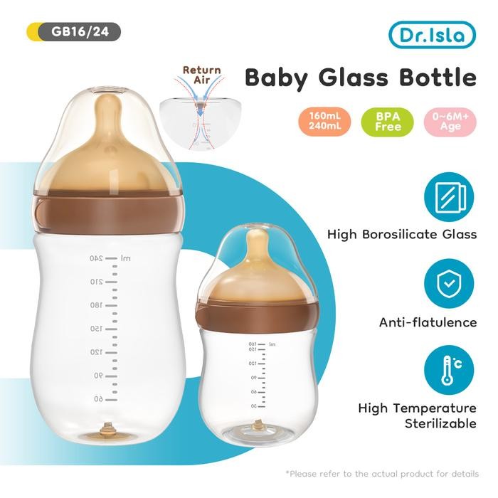 Dr.Isla&Avinie Dot Bayi Botol Susu Kaca Anti Kolik Botol Wide Neck Newborn Bpa Free 160Ml 240Ml