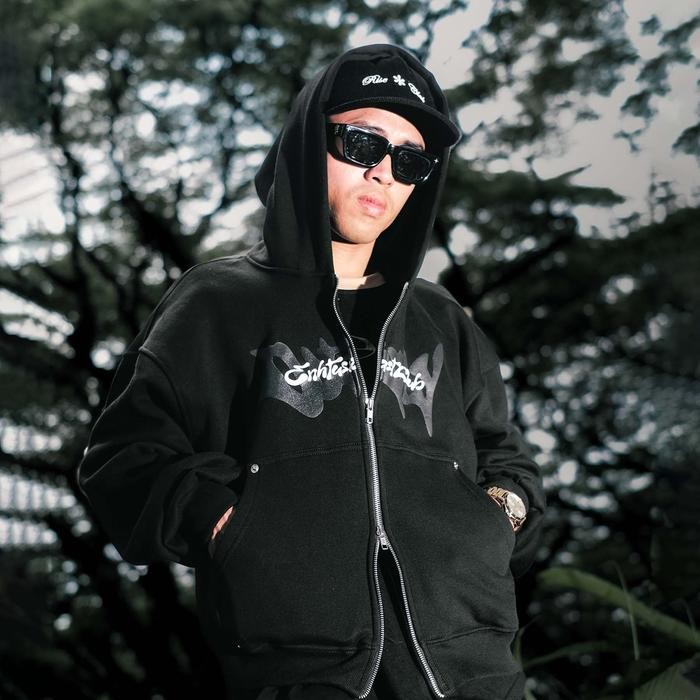 SIAPKIRIM - Double Zipper Boxy Hoodie Ripple Black Puff Ink Screen Hoodie Pria & Wanita HDZBX-PUFF02