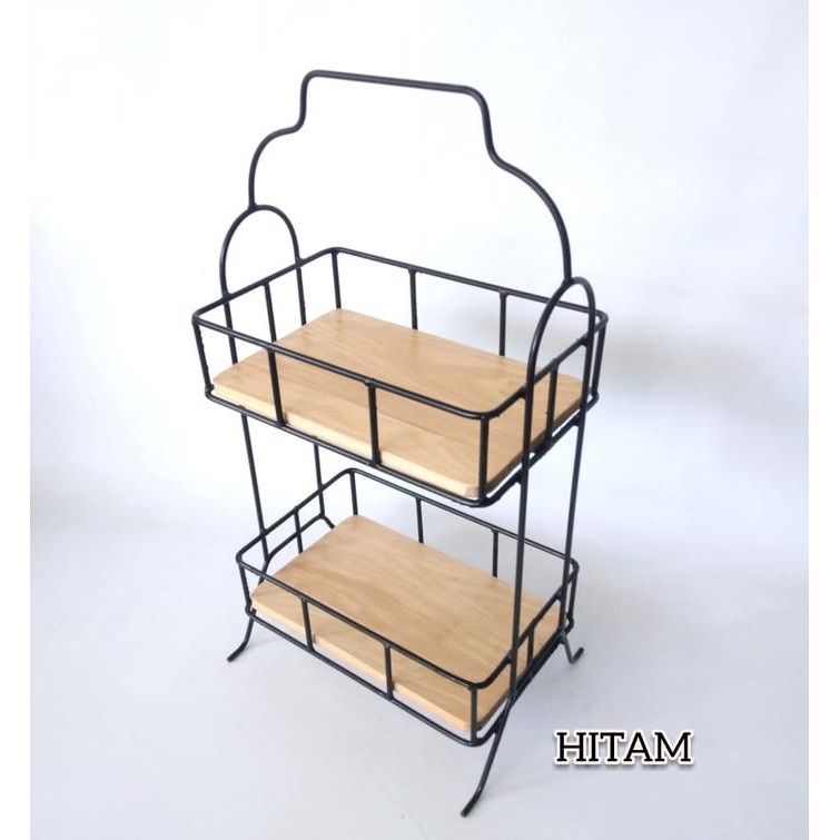 rak dapur serbaguna rak wadah saji besi dan kayu pinus