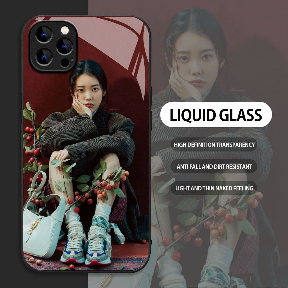 Tempered Glass case For Apple iPhone 11 12 13 mini 14 15 Plus Pro Max kasing Handphone  Pola IU dari