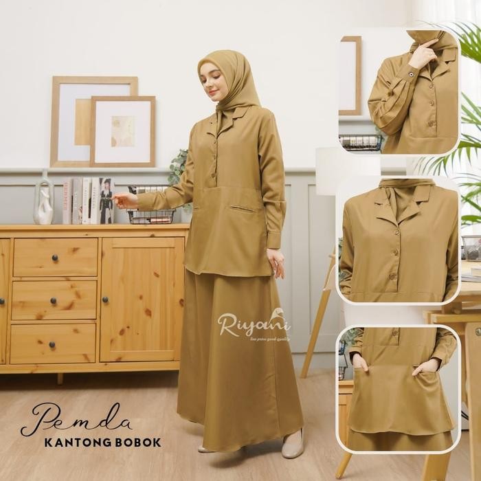 SIAPKIRIM gamis Pemda Kantong Bobok Riyani/seragam pemda/gamis kerja pemda READY STOCK
