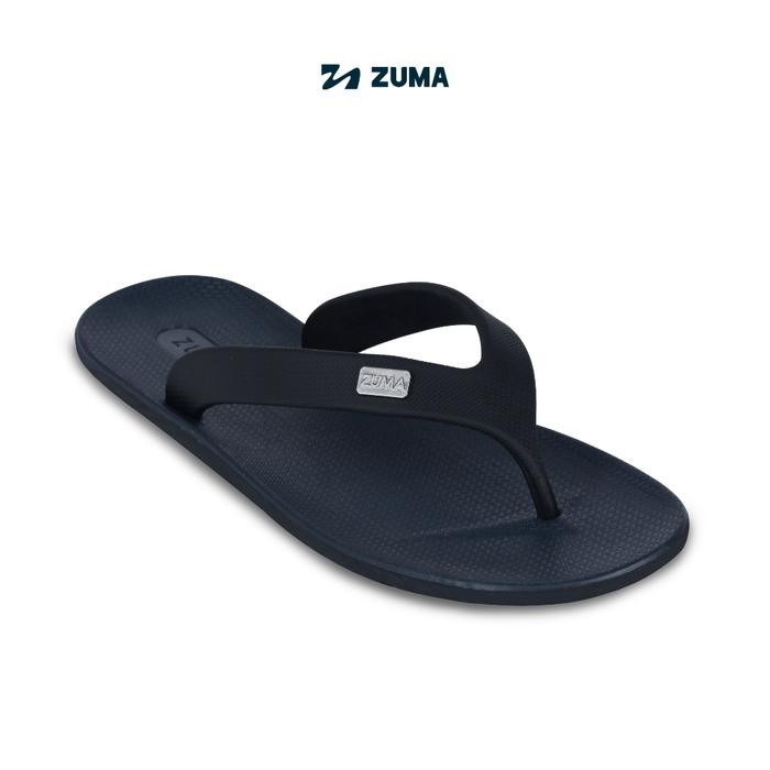 rwci- Zuma Men Onyx 9 Black Navy, Sandal Jepit Pria Karet Polos, Hitam Biru Tua