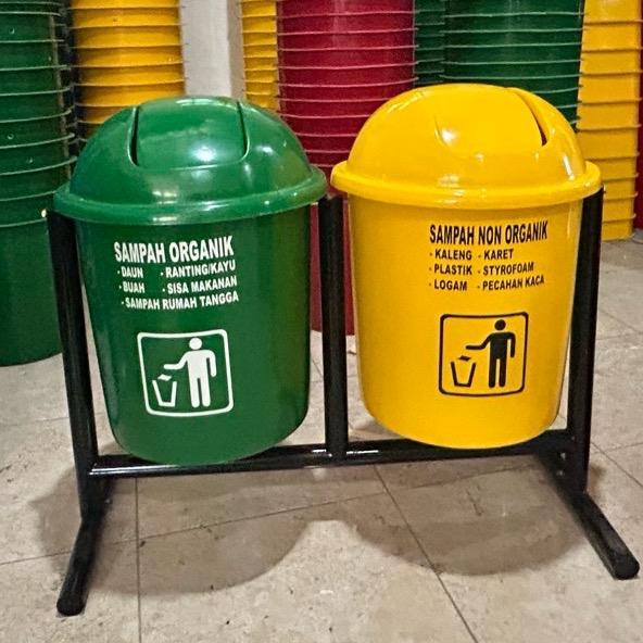 tempat sampah pilah, model bulat 2 pilah, tempat sampah gantung, tempat sampah pilah, tempat sampah